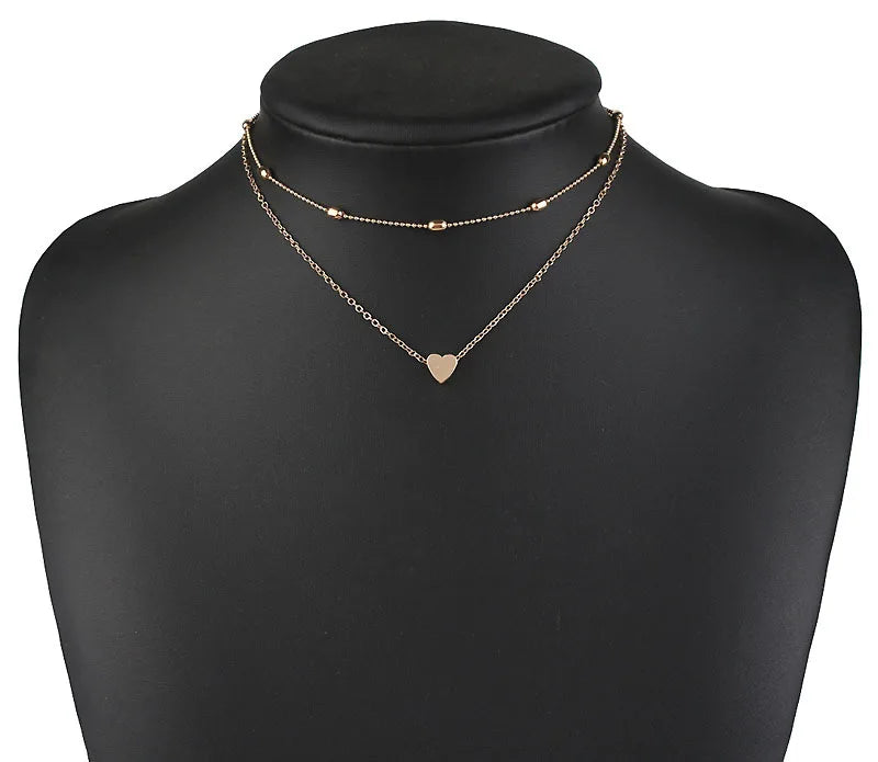 Double Layer Heart Pendant Chain Necklace Women Gold Color Choker Statement Necklaces Multilayer Bohemia Jewlery Gifts