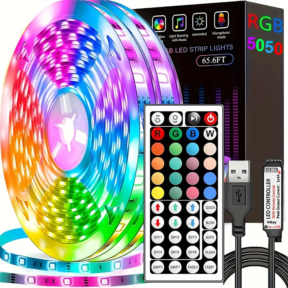 10m 20m Led Strip Lights with 44 Key Remote Control 5050 RGB Tape Led Wall Room for Home Bedroom Party Decor TV Backlight