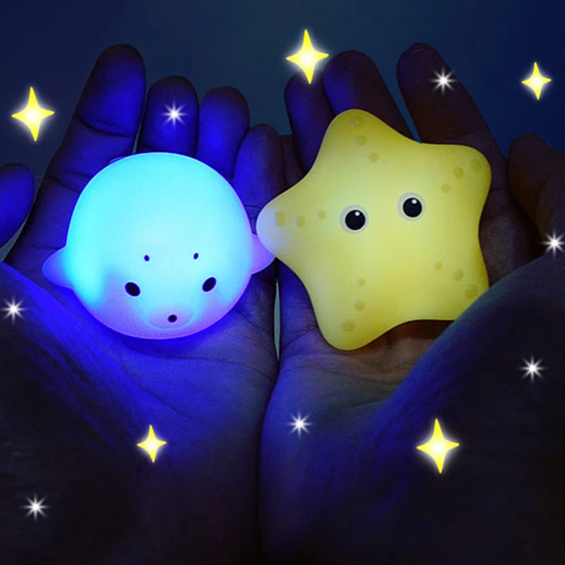 Baby Cute Animals Bath Toy Swimming Water LED Light Up Toys Soft Rubber Float Induction Luminous Frogs for Kids Play Funny Gifts