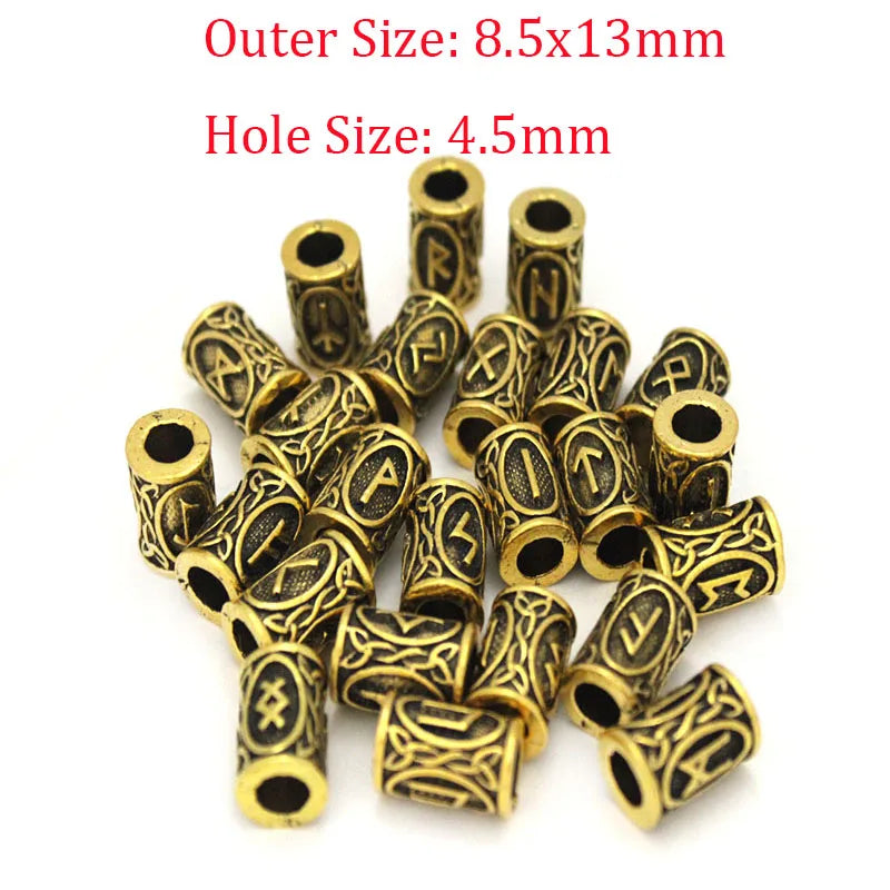 24pcs/Set Viking Rune Beads Metal Tube Spacer Beads Hair Braid Beard Dreadlock Beads Knife Beads Pendant for DIY Jewelry Making