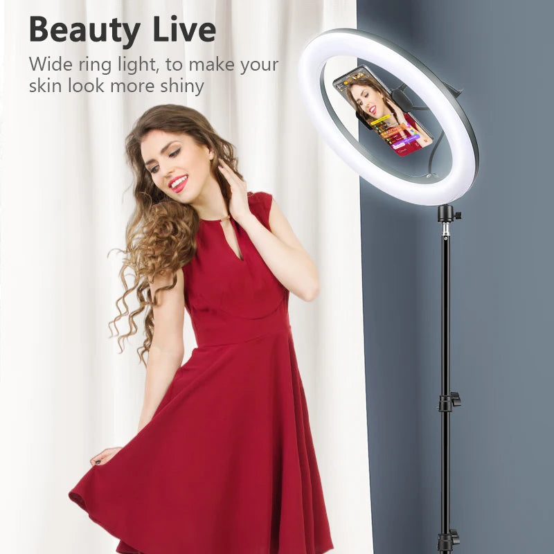 10inch Selfie Ring Light with Optional Tripod, Photography Fill Light Led Ring Lamp Ringlight for Video Recording Live Broadcast