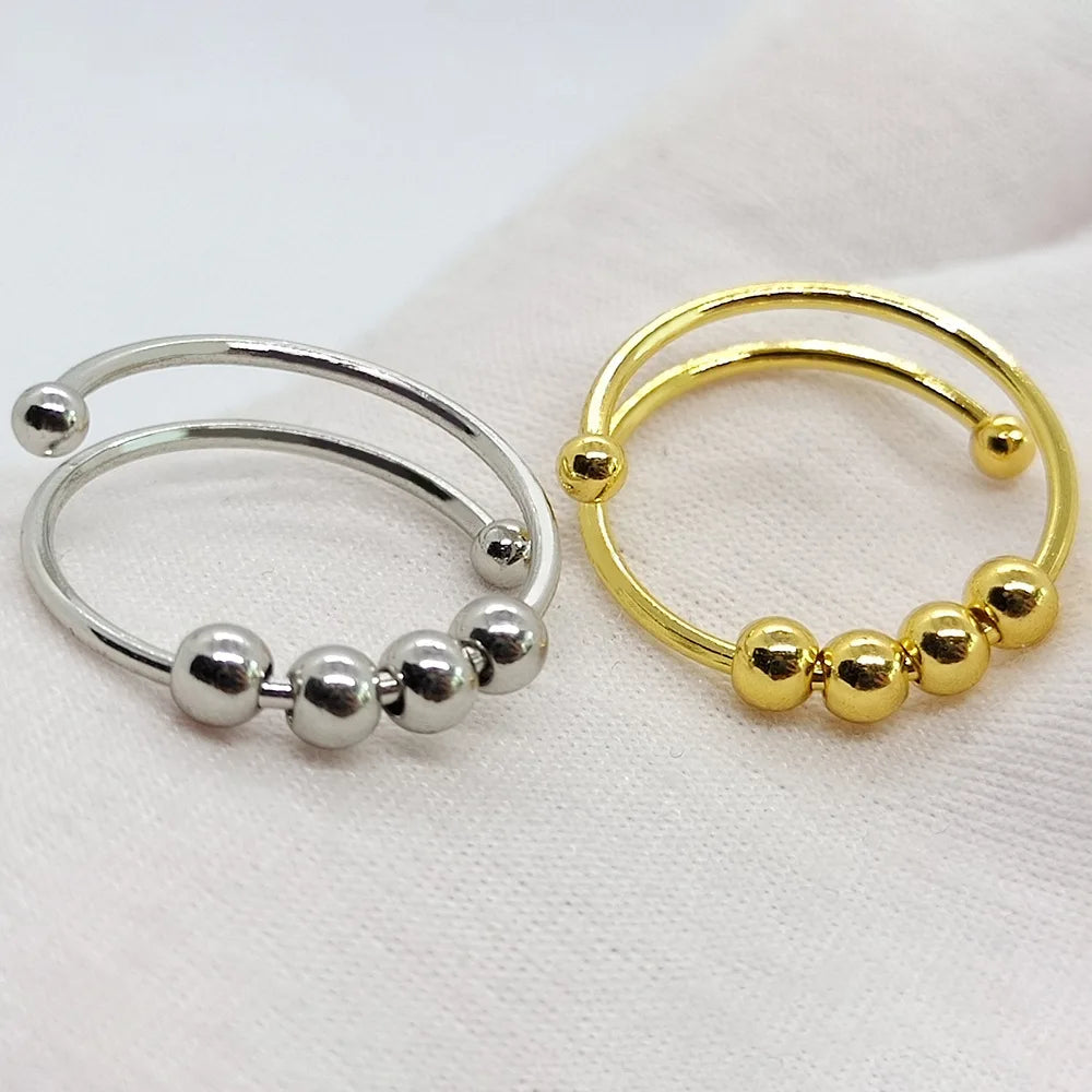 Minimalist Anxiety Ring for Girls Women Rotate Fidget Rings Men Anti-stress Stainless Steel Spiral Beads Ring Jewlery Gift