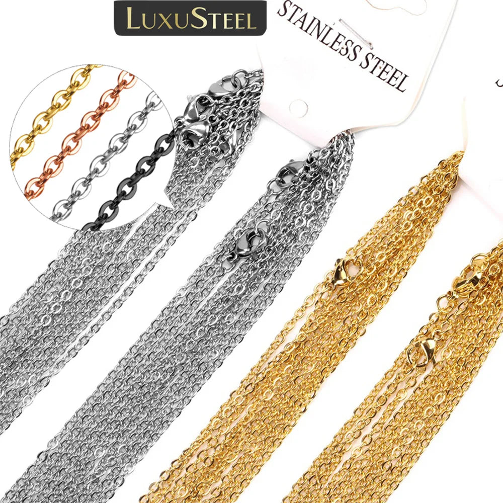 LUXUSTEEL 10Pcs/Lot Stainless Steel Chains 2mm/1mm O Shape Rolo Link Cuban Long Necklace For Women Pendant DIY Jewelry Wholesale