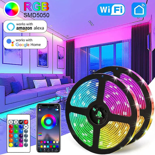 LED Strip Light WIFI Bluetooth Control 5050 RGB Led Lights Flexible Ribbon Luces Led 1M-30M 5V USB TV BackLight Room Decoration