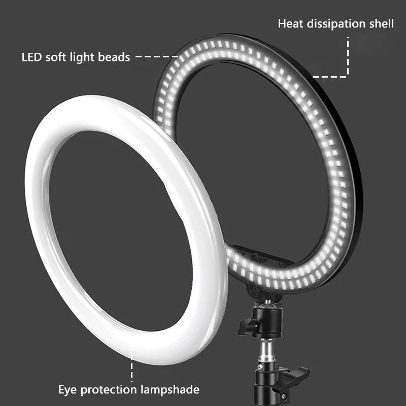 10inch Selfie Ring Light with Optional Tripod, Photography Fill Light Led Ring Lamp Ringlight for Video Recording Live Broadcast